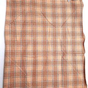 Vintage Plaid Fabric 1.53 yards‎ Orange Tan Mid Century MCM Sewing Craft Textile